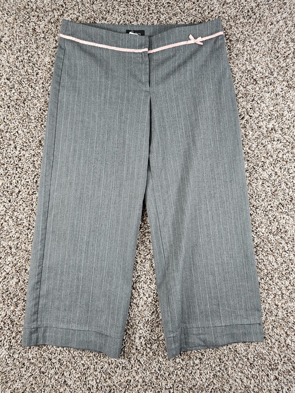 Vtg Y2K Speechless Juniors Sz 11 Cropped Wide Leg Dress Pants Gray Pink Trim